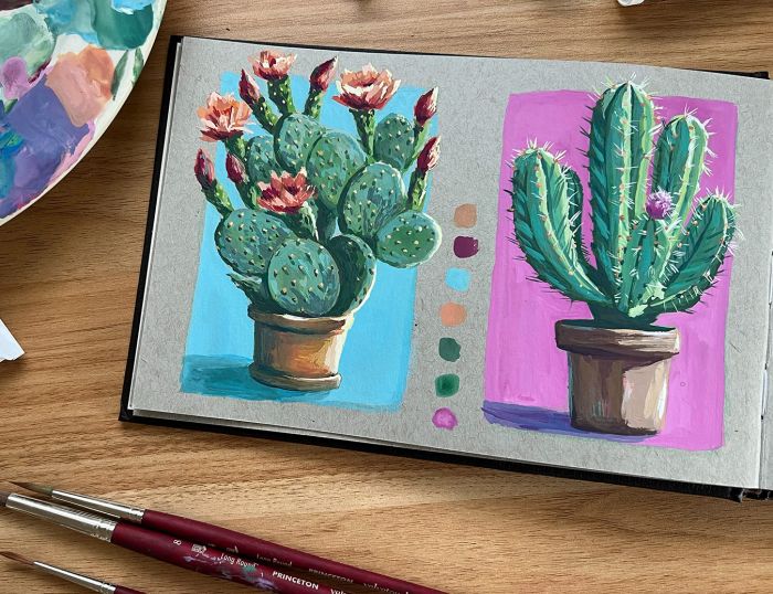 Gouache cactuses by Sofia Paven Macias