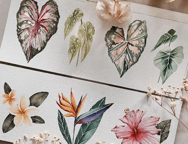 Tropical Botanicals in Watercolor Example