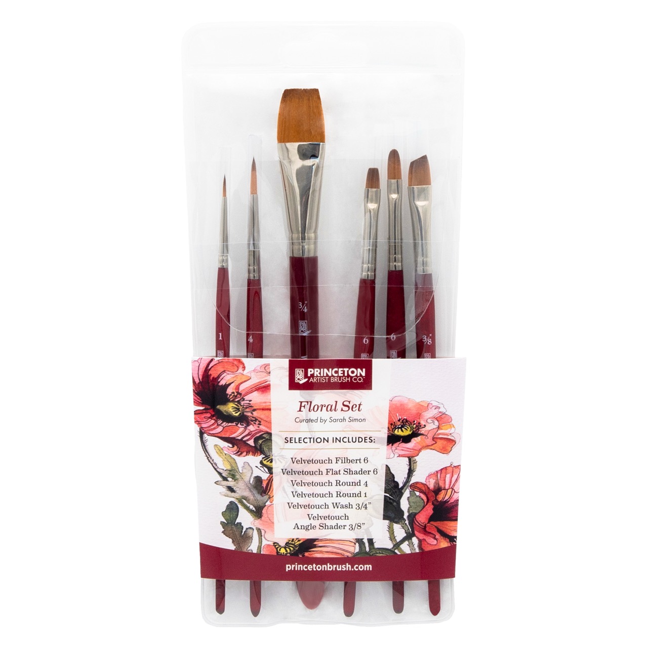 Red Floral Set of Paint Brushes